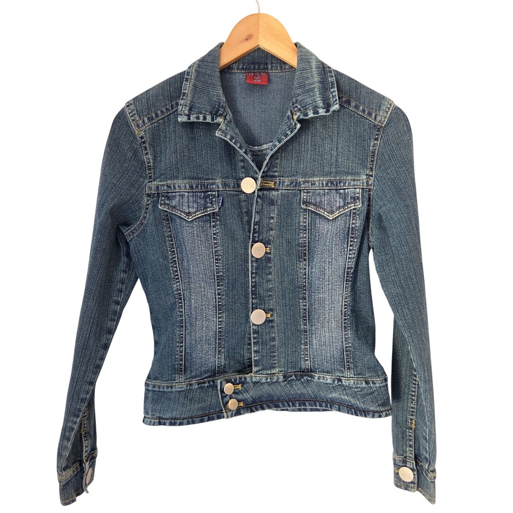 Dax Jeans Womens Blue Denim Trucker Jacket Y2K Asymmetrical Waist Small